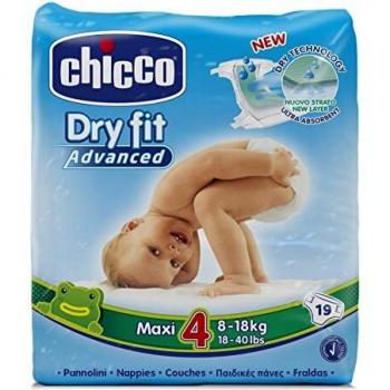 Chicco DryFit - Pack de 19 pañales ultra absorbentes, talla 4, 8-18 Kg