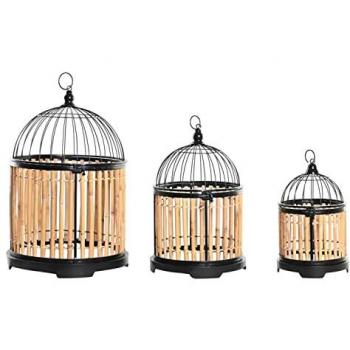 Jaula decorativa DKD Home Decor Natural 38 x 38 x 61,6 cm (3 Piezas), material metal, diseño estándar