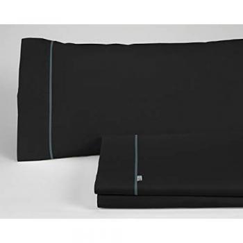 Juego de Sábanas Liso Color Negro 3 Piezas para Cama de 135/140 cm, Algodón-Poliéster