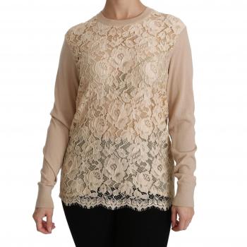 Dolce & Gabbana Beige Lace Long Sleeve Cashmere Blouse - IT38|XS