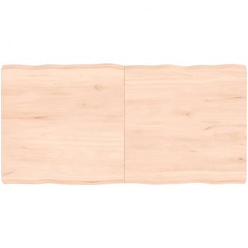 Mesa de comedor 120x60x(2-6) cm de madera maciza de roble sin tratar con bordes naturales, color marrón