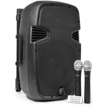 Vonyx SPJ-PA912 Altavoz portátil con batería 500W con Bluetooth, Reproductor MP3, woofer de 12 Pulgadas y Dos micrófonos inalámbricos