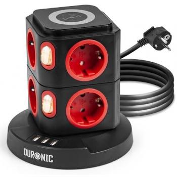 Regleta de Enchufes Múltiple Duronic ET8W con 3 Puertos USB y Carga Inalámbrica, 8 Tomas, 3680W, 16A, Protección contra Sobretensiones y Cable de