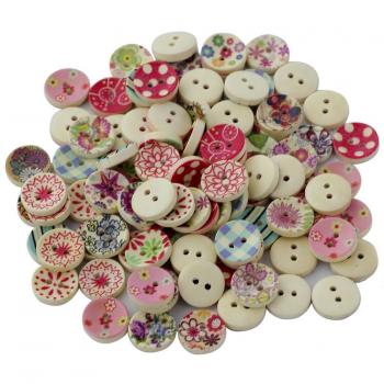 100pcs Colores Pintados Botones De Madera Redonda De Bricolaje Para La Costura Y Elaboración
