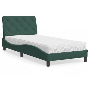Cama con colchón de terciopelo verde oscuro 90x200 cm