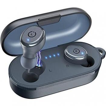 TOZO T10 Auriculares Bluetooth IPX8 Impermeable Bluetooth 5.3 In Ear inalámbricos con Estuche de Carga y micrófono, Sonido Premium con Graves Profundos para Correr y Hacer Deporte Azul