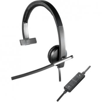 Logitech H650e USB Mono Headset with On-Ear Design, Wired Connectivity, and Noise-Canceling Microphone - Black/Grey