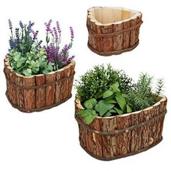 Relaxdays Jardinera de Madera, Juego de 3, decoración de jardín para Plantas, balcón y alféizar, Maceta, 3 tamaños, Natural