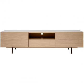 Mueble TV de diseño ALASKA con armarios de madera de roble claro y metal negro, 180 cm