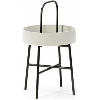 VS Venta-stock Mesa Auxiliar Mesa de Centro Redonda Jaipur con Tapa de MDF Gris y Estructura metálica en Color Negro Mate/DIAMETRO: 40 cm