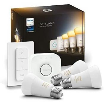 Philips Hue White Ambiance Starter Kit 3 x E27 Bulbs 8W Dimmable Warm to Cool White Light + Hue Bridge + Wireless Switch