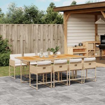 9-Piece Beige Poly Rattan Garden Dining Set with Cushions