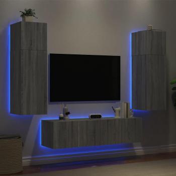 Mueble TV de pared con LED 6 piezas gris Sonoma madera multicapa
