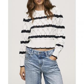 Jersey Mujer Pepe Jeans Tabata - Estilo Moderno, Jersey de mujer con detalles calados y estampado de rayas