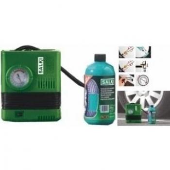 salki 8302061.0 8302061-Kit compresor + repara pinchazos, Verde, 12v