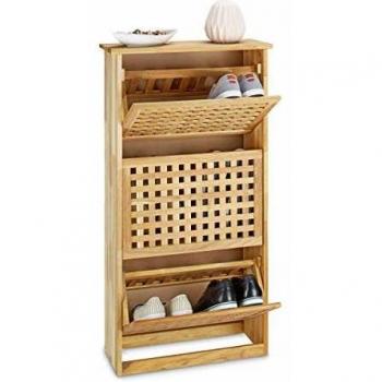 Zapatera Basculante de Nogal Natural, HxLxP: 104.3x55x20.2 cm, Madera Moderna para Entradas y Pasillos