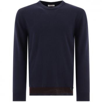 Valentino Men's Sweater With Rubberised V Detail in Blue | Size Medium | 5V3KC30GAASG92