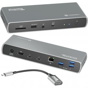 Plugable Thunderbolt 4 Docking Station with 100W Power Delivery, Dual 4K/Single 8K Monitor Support, and 11 Ports
