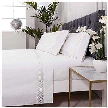 Juego de Sábanas SARRIA Percal Algodón 100% Blanco 200 Hilos Cama de 160 x 190/200