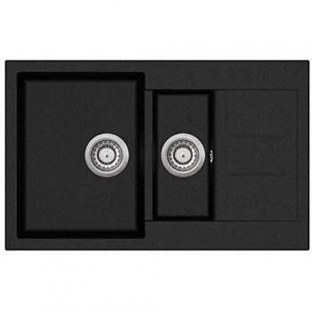 vidaXL Fregadero Cocina 2 Senos Negro Granito Fregadero Lavabo Caño Lavaplatos