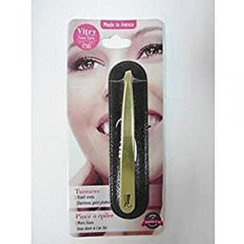Vitry Professional Gold Stainless Steel Tweezers with Slanted Tip