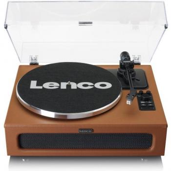 Tocadiscos Lenco LS-430BN con Bluetooth, 2 Velocidades, Carcasa de Madera y Revestimiento de Cuero Sintético, 4 Parlantes Incorporados - Marrón