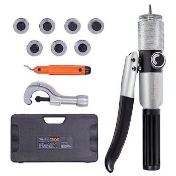 Hydraulic Tube Expander Tool, 3/8 to 1-1/8 OD, HVAC Swaging Kit with 7 Expansion Heads and Deburring Tool