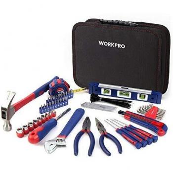 WORKPRO Juego de Herramientas Básicas y Accesorios 100-piezas con Bolsa Alicates Destornilladores Llaves Metro para Bricolaje y Arreglos Diarios