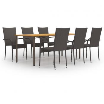 7-Piece Brown Poly Rattan Garden Dining Set