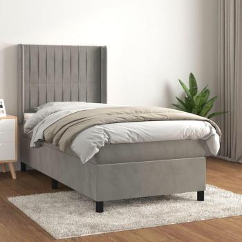 Cama box spring blanda con colchón gris claro 80x200 cm de terciopelo