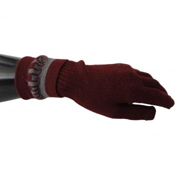 John Galliano Maroon Elastic Wrist Length Mitten Designer Logo Gloves