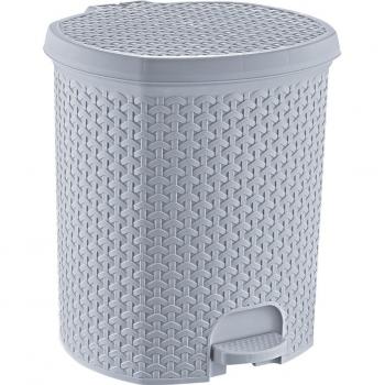 Cubo de Basura Keeeper Rattán Gris Nórdico 21L - Fácil Apertura con Pedal, diseño polivalente, tapa incluida, tamaño 33,5x34,5x39,2 cm