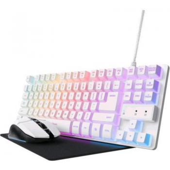Trust GXT 794W Paquete 3 en 1 Gaming Blanco - Teclado TKL QWERTY Italiano, Ratón Inalámbrico y Alfombrilla con Iluminación LED