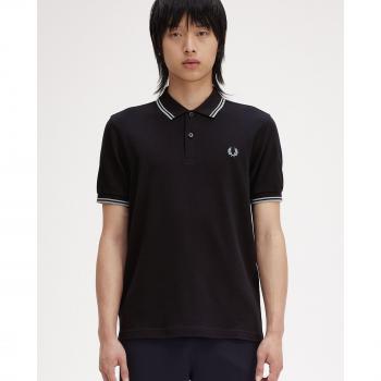 Fred Perry Men's Short Sleeve Twin Tipped Polo Shirt - Navy/Silver Blue