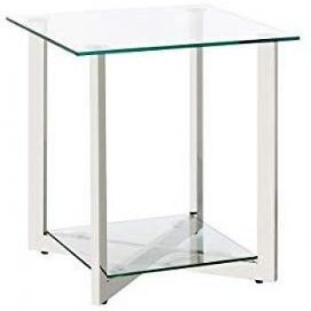 Mesa Auxiliar de Acero y Cristal Moderna Plateada de 50x50x54 cm - LOLAhome
