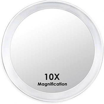 Auxmir 10X Espejo de Maquillaje 15cm con 3 Ventosa, Espejo de Aumento para Pared Baño, Espejo Portátil Redondo para Viaje, Blanco