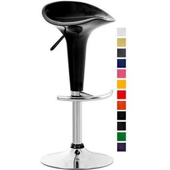 Taburete de Bar Giratorio de Silla de Montar con Altura Ajustable, Asiento de Polipropileno, Reposapiés, Color Negro