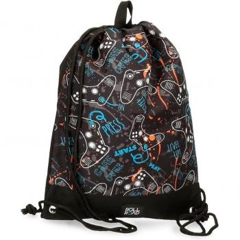 Roll Road Gamers Mochila Saco Negro con Asa 32x42cm Escolar para Niños y Niñas