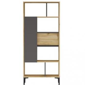 Estantería Moderna Kanak 163,5x72x25 Tablero de Partículas PVC Roble Claro Gris Oscuro con 7 Compartimentos Abiertos y 1 Vano