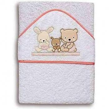 INTERBABY - Capa de baño para Bebé Love Blanco y Rosa 100% Algodón