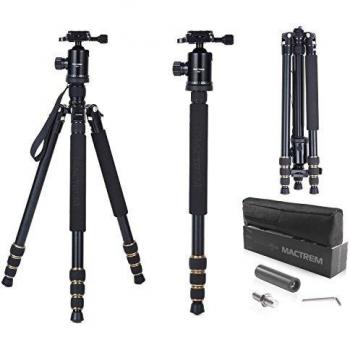 Mactrem - Tripode Q666 Camara Reflex Profesional,Portatil Desmontable,Rótula Panorómica 360°,1/4 Quick Release Plate con Bolsa de Transporte para Canon Nikon Sony - Sistema Regulable de Tensión 37.5lbs