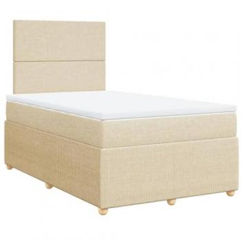 Cama box spring con colchón tela color crema 120x200 cm