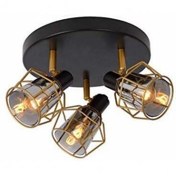 Foco de Techo Nila, 3 Luces Orientables, E14, Diseño Moderno en Negro y Gris