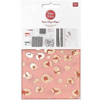 Papel Decorativo RICO DESIGN - Parches de Papel Leopardo Dorado Rojo 30 x 42 cm - 3 Hojas - DIY Creativo