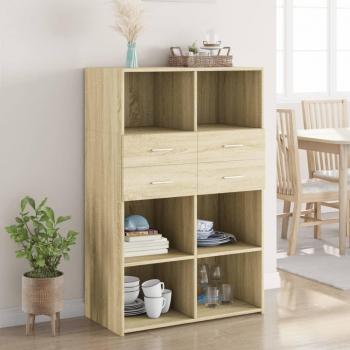 Aparador de madera multicapa roble Sonoma 80x42,5x124 cm marrón