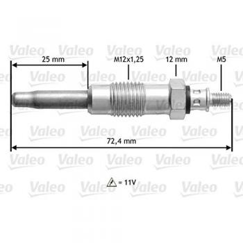 Bujía de precalentamiento VALEO 345100 11V M12x1.25 para vehículos CITROËN, PEUGEOT, MERCEDES-BENZ, OPEL y más