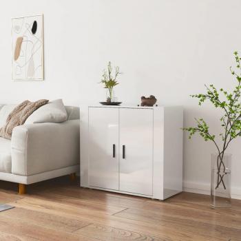 Aparador de madera contrachapada 80x33x70 cm en blanco brillante, mueble de almacenaje para salón, buffet, armario auxiliar y armario de almacenamiento
