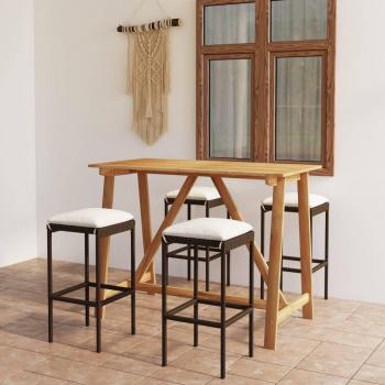 5-Piece Brown Garden Bar Set with Cushions