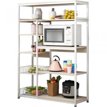 Estantería de Cocina para Microondas con 7 Estantes, Madera Blanca, 80x30x142cm
