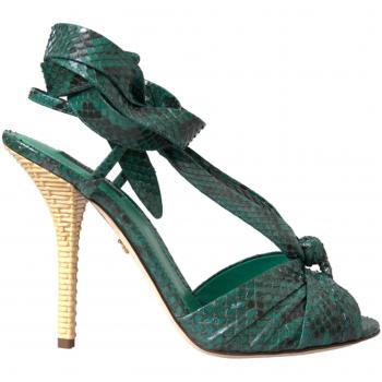 Dolce & Gabbana Green Python Strap Sandals Heels Shoes - EU36/US5.5, High Heel Sandals, female, Green, Size: 6 US, Exotic Leather High Heel Sandals